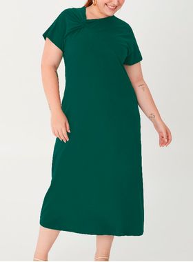Vestido Longo Malwee 1000129736 Feminino Plus Size Decote Nó Meia Malha T. G1/G3