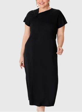 Vestido Longo Malwee 1000129736 Feminino Plus Size Decote Nó Meia Malha T. G1/G3