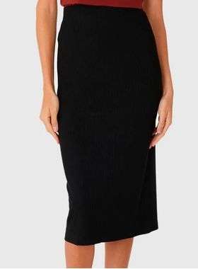 Saia Midi Malwee 1000119560 Feminina Canelada Malha Viscose T. P/GG