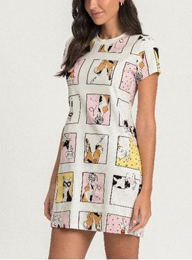 Camisola Curta Mensageiro Dos Sonhos 012534C Feminina Estampa Gatos Algodão T. M/GG