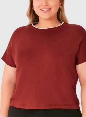 Blusa Manga Curta Malwee 1000127465 Feminina Plus Size Ampla Viscose T. G1/G4