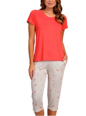 Pijama Pescador Podiun 265044 Feminino Floral Com Bolsos Viscolycra T. P/GG