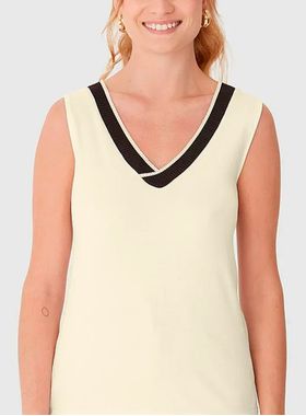Blusa Regata Malwee 1000129561 Feminina Decote V Moletinho Viscose T. P/XGG