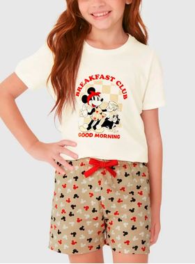 Pijama Curto Malwee 1000130882 Infantil Minnie Malha Algodão T. 04/14