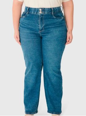 Calça Reta Jeans Malwee 1000133373 Feminina Plus Size Cintura Média Stretch T. 48/56