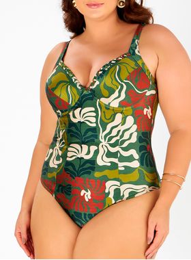 Maiô Banho de Mar 623.524 Feminino Zero Barriga Com Bojo e Trança Estampado Microfibra T. 44/50