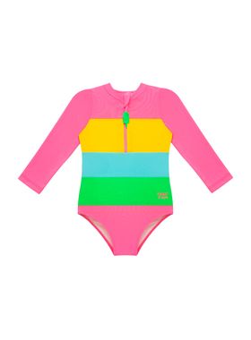 Maiô Manga Longa Pingo de Alegria PG40 Infantil Zíper Proteção Solar UV50+ Poliéster T. 04/10