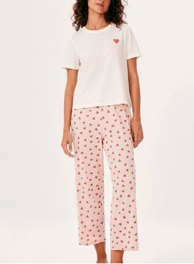 Pijama Longo Hering 7C8D Feminino Pantacourt Algodão T. P/XG