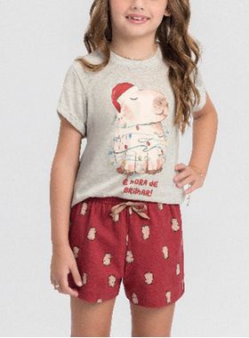 Short Doll Mensageiro Dos Sonhos 0132125 Infantil Capivara Natalina Meia Malha T. 04/10
