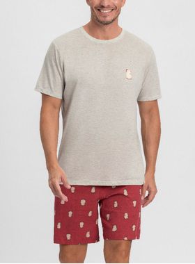 Pijama Curto Mensageiro Dos Sonhos 0132127 Masculino Capivara Natalina Meia Malha T. M/GG