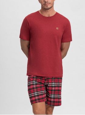Pijama Curto Mensageiro Dos Sonhos 0132186 Masculino Xadrez Algodão T. M/GG