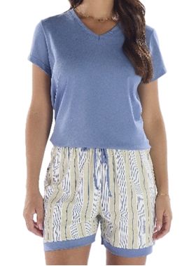 Pijama Curto Pzama 100245 Feminino Listrado Meia Malha T. P/GG