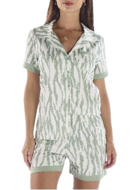 Pijama Curto Pzama 100247 Feminino Americano Estampado Meia Malha T. P/GG