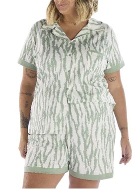 Pijama Curto Pzama 090237 Feminino Plus Size Americano Meia Malha T. 50/54
