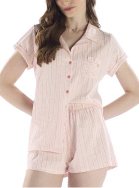 Pijama Curto Pzama 040531 Feminino Americano Estampado Meia Malha T. P/GG