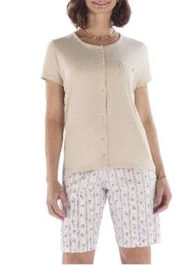 Pijama Curto Pzama 050296 Feminino Abertura Frontal Com Botões Meia Malha T. M/EG