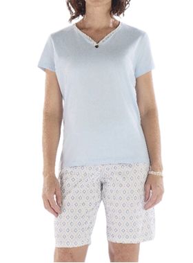 Pijama Curto Pzama 050297 Feminino Decote V Estampado Meia Malha T. M/EG