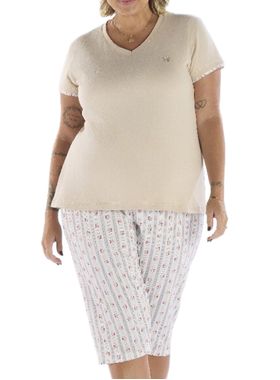 Pijama Capri Pzama 090251 Feminino Plus Size Estampado Meia Malha T. 50/54