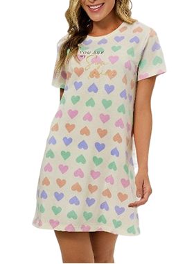 Camisola Curta Bela Notte 1201217 Feminina Corações AlgodãoT. P/GG