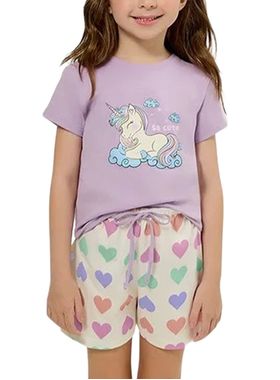 Pijama Curto Bela Notte 10011655 Infantil Unicórnio Algodão T. 04/10
