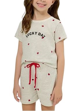 Pijama Curto Bela Notte 10011566 Infantil Listras Joaninha Algodão T. 04/12