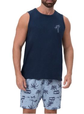 Pijama Curto Mensageira da Paz 033443 Masculino Regata Coqueiro Meia Malha T. M/GG