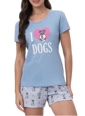 Short Doll Mensageira da Paz 033457 Feminino Estampa Dogs Algodão T. M/GG