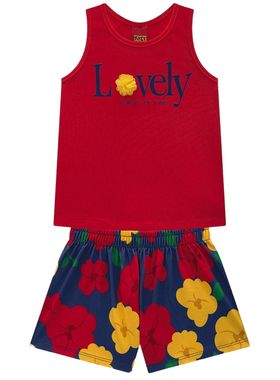 Conjunto Curto Kyly 1001279 Infantil Menina Floral Meia Malha T. 04/08
