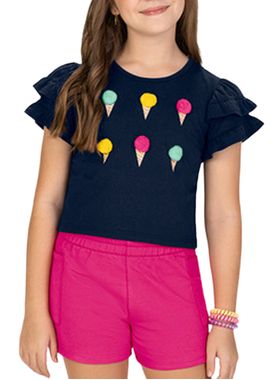 Conjunto Curto Kyly 1001315 Infantil Menina Frufru Algodão T. 04/08