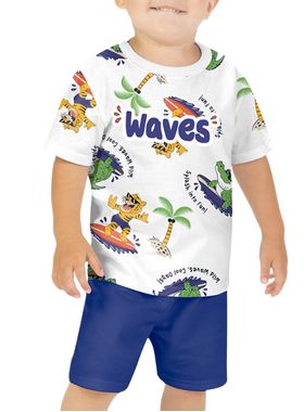 Conjunto Curto Kyly 1001329 Infantil Menino Estampa Waves Algodão T. 02/03
