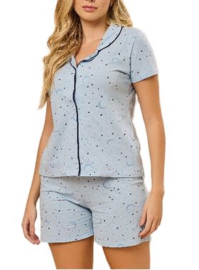 Pijama Curto Daisy Days 51.38.0076 Feminino Estampado Com Abertura e Botões Algodão T. P/GG