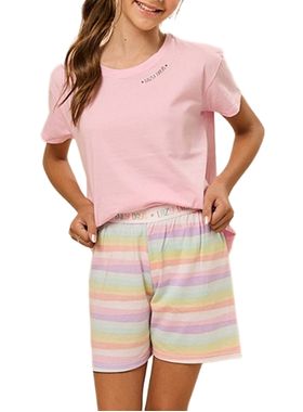 Pijama Curto Daisy Days 50.38.0026 Juvenil Listras Coloridas Algodão T. 10/14