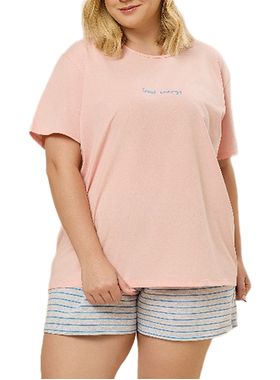 Pijama Curto Daisy Days & Borth 88.38.0040 Feminino Plus Size Listrado Meia Malha T. G1/G3