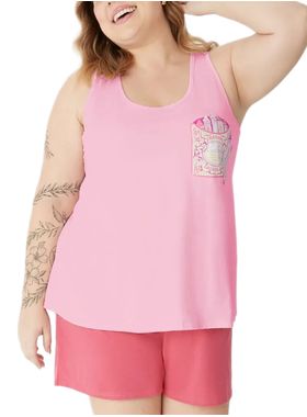 Pijama Curto Malwee 1000133233 Feminino Plus Size Estampado Algodão T. G1/G3