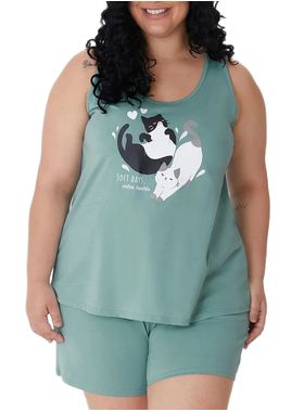 Pijama Curto Malwee 1000133233 Feminino Plus Size Estampado Algodão T. G1/G3