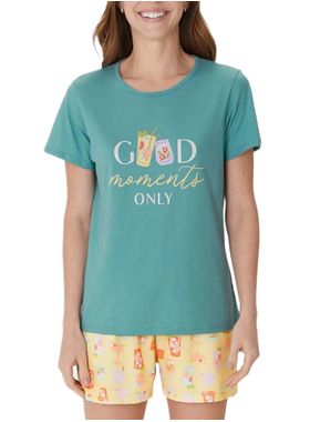 Pijama Curto Malwee 1000133156 Feminino Estampado Malha Algodão T. P/GG