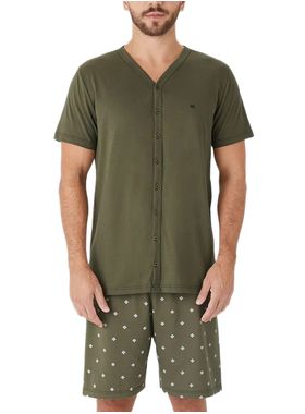 Pijama Curto Malwee 1000133222 Masculino Com Botões Meia Malha Algodão T. P/XGG