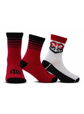 Kit/2 Meia Flamengo Rikam 49200 Infantil Oficial Algodão T. 21/24 25/28 29/33