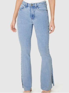 Calça Small Flare Malwee 1000131472 Feminina Fenda Lateral Jeans Stretch T. 36/48
