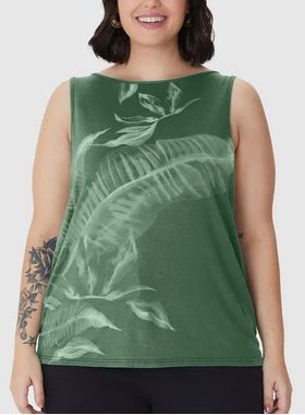 Regata Evasê Malwee 1000132909 Feminina Plus size Viscolinho Stretch T. G1/G3