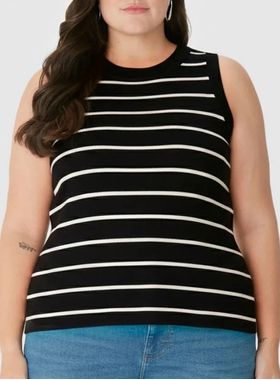 Regata Malwee 1000132864 Feminina Plus size Listrada Ribana Algodão T. G1/G3