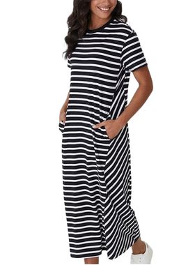 Vestido Midi Malwee 1000128795 Feminino Listrado Algodão T. P/GG