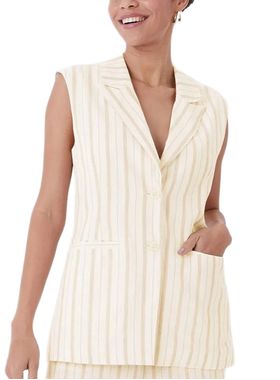 Colete Alongado Malwee 1000129152 Feminino Listrado Com Botões Viscolinho T. P/G