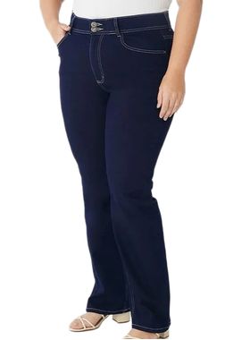 Calça Jeans Reta Malwee 1000129464 Feminina Plus Size Cintura Média Stretch T. 46/56