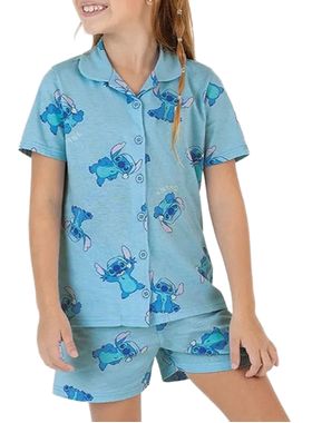 Pijama Curto Malwee 1000132343 Infantil Americano Stitch Malha Algodão T. 04/16