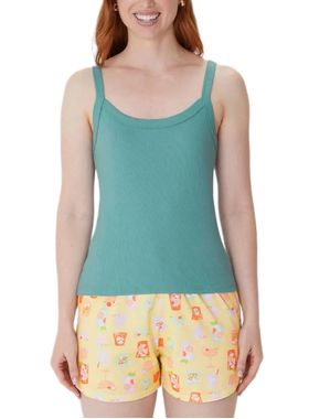 Pijama Curto Regata Malwee 1000133162 Feminino Estampado Malha Algodão T. P/GG