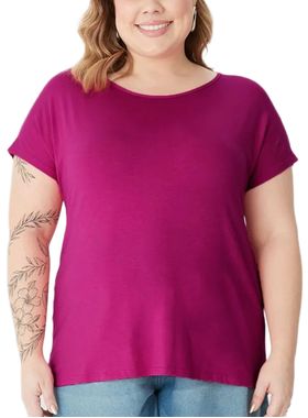 Blusa Manga Curta Malwee 1000100365 Feminina Plus Size Viscose e Stretch T. G1/G4