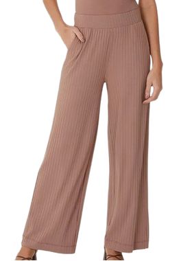 Calça Wide Leg Malwee 1000110527 Feminina Canelada Viscose T. P/XGG