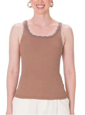 Regata Alças Malwee 1000131765 Feminina Ribana Com Renda Algodão T. P/XGG