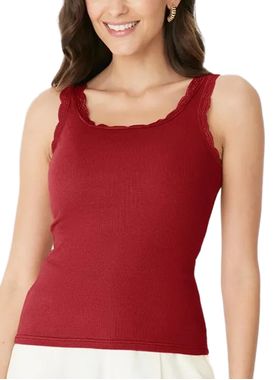 Regata Alças Malwee 1000131765 Feminina Ribana Com Renda Algodão T. P/XGG